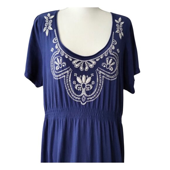 JOHNNY WAS Blue Embroidered Long Cotton Boho Maxi Dress - Women's Plus Size 2X - Picture 2 of 6